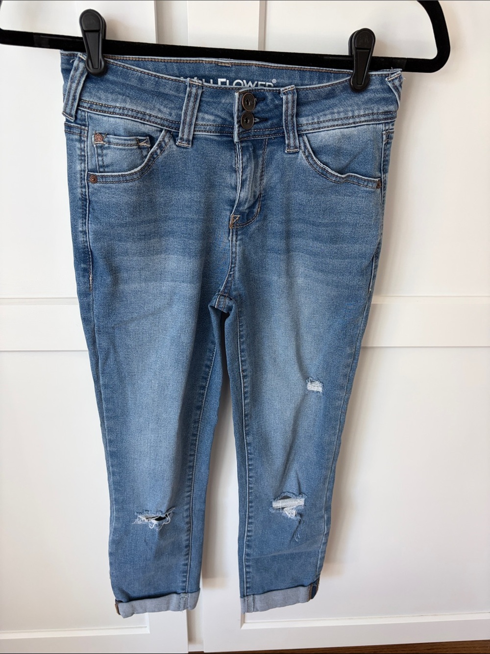 Light Blue Distressed Stretchy Juniors Jeans by Wallflower